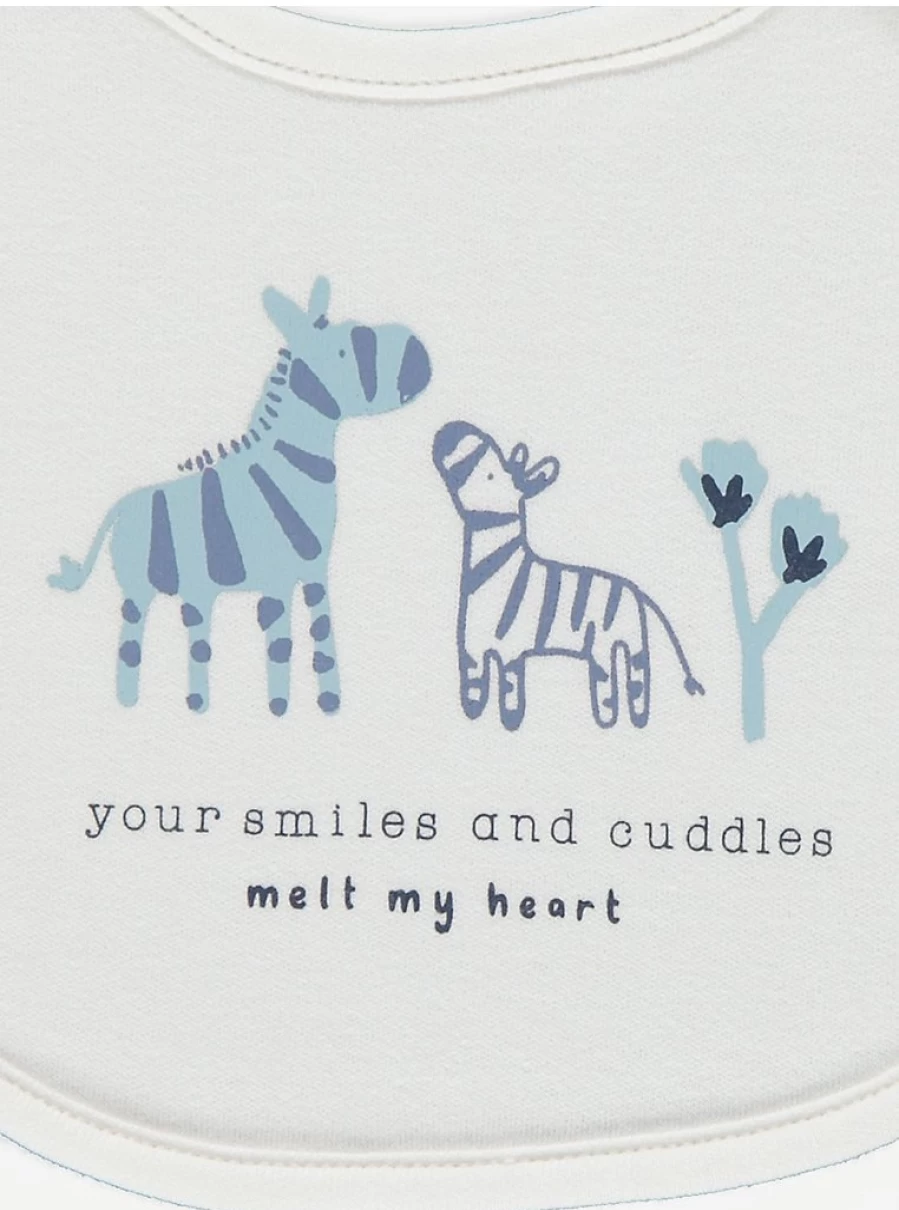 George at Asda Baby Blue Zebra Slogan Bibs 5-Pack - Soft, Absorbent & Adorable Feeding Essentials