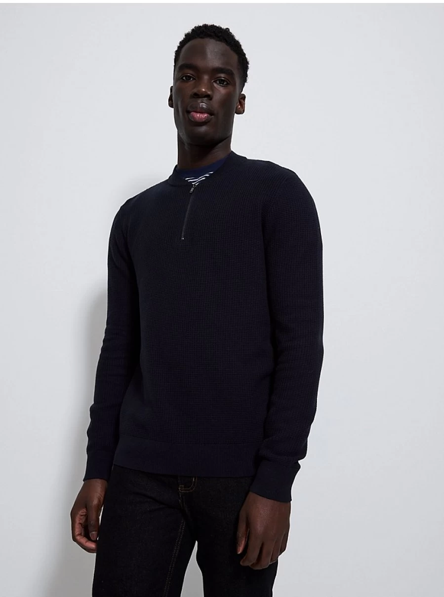 Men's Navy Textured Quarter Zip Jumper | George at Asda | Comfort & Style