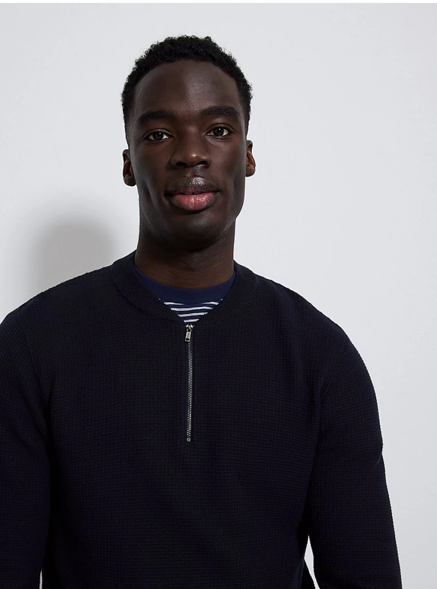 Men's Navy Textured Quarter Zip Jumper | George at Asda | Comfort & Style