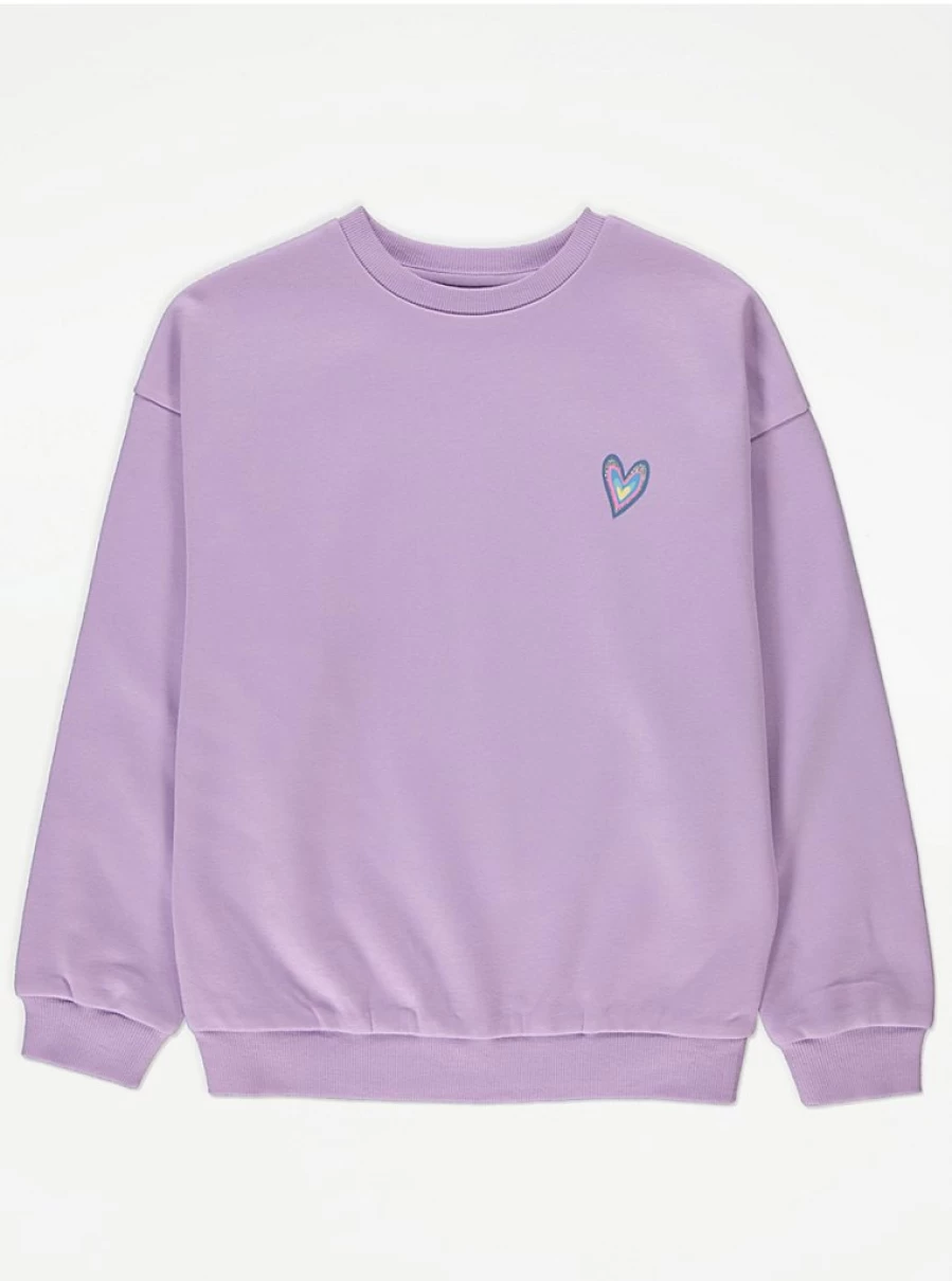 "George at Asda Kids Lilac Rainbow Heart Graphic Sweatshirt | Cute Casual Pullover"