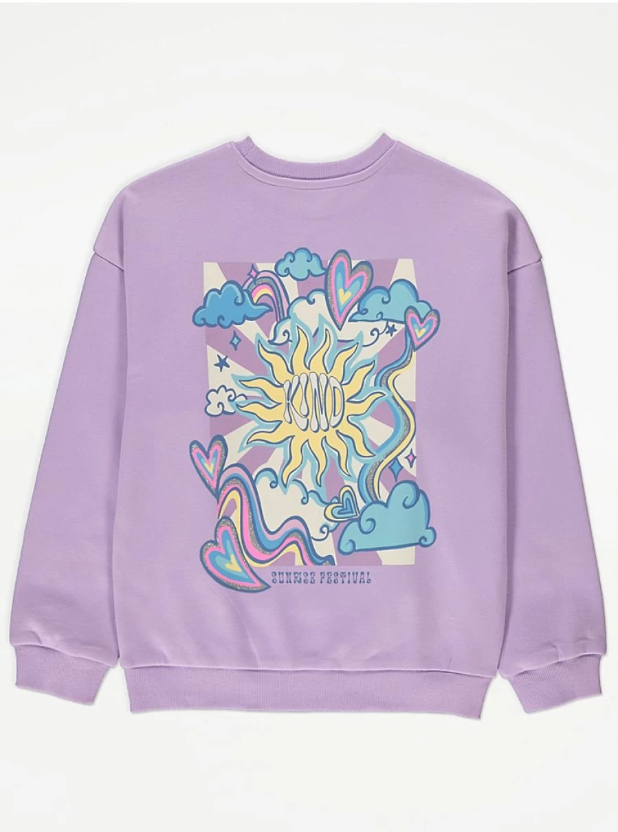 "George at Asda Kids Lilac Rainbow Heart Graphic Sweatshirt | Cute Casual Pullover"