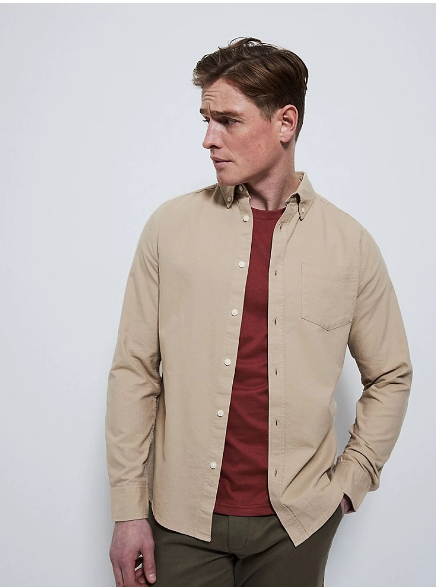 Men's Slim Fit Oxford Shirt Long Sleeve by George at Asda | Stone Color Formal Wear