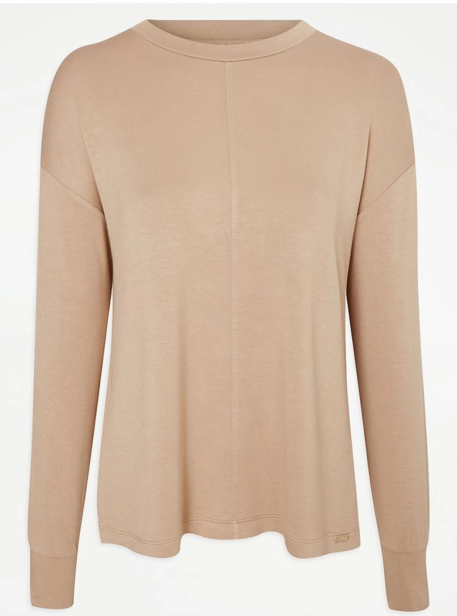 "George at Asda Tan Soft Touch Long Sleeve Pyjama Top | Comfortable Women's Sleepwear"