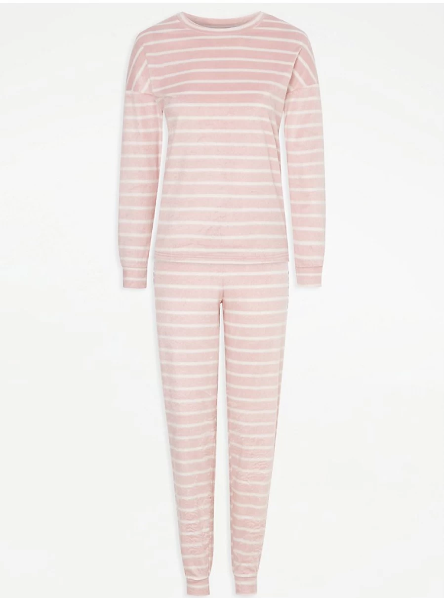 "George at Asda Pink Striped Fleece Pyjamas Set - Women's Cozy Sleepwear & Loungewear Gift"