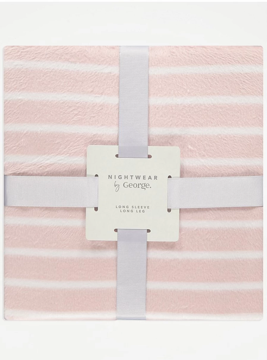 "George at Asda Pink Striped Fleece Pyjamas Set - Women's Cozy Sleepwear & Loungewear Gift"