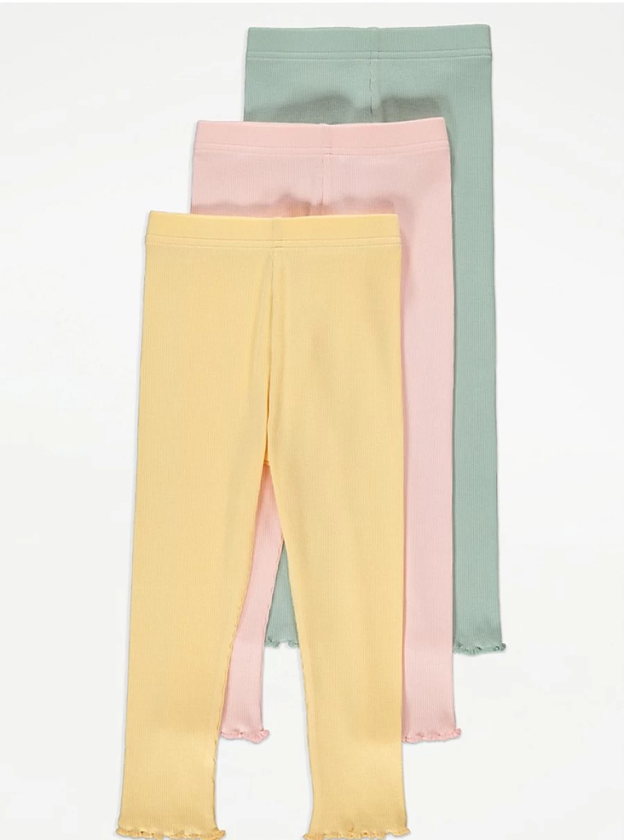 "George at Asda Kids' Pastel Ribbed Leggings 3-Pack | Soft Comfort Stretch Pants"