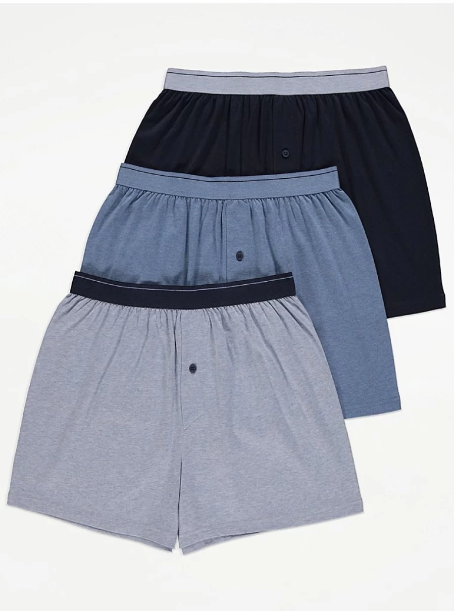 "George at Asda Men's Blue Loose Fit Boxer Shorts 3-Pack | Comfortable Cotton Underwear"
