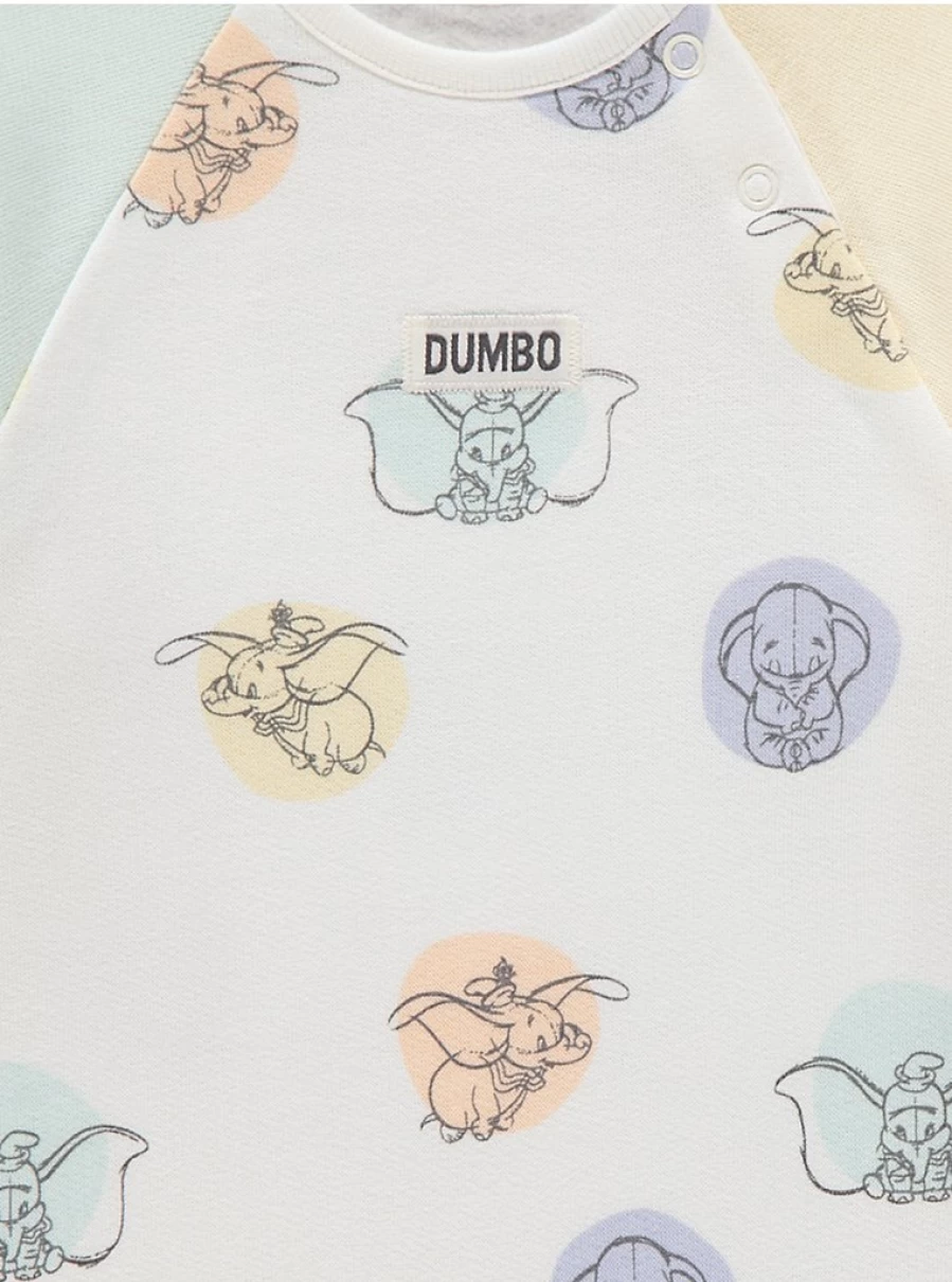 Disney Dumbo Baby Boys Raglan Sleeve All In One by George at Asda
