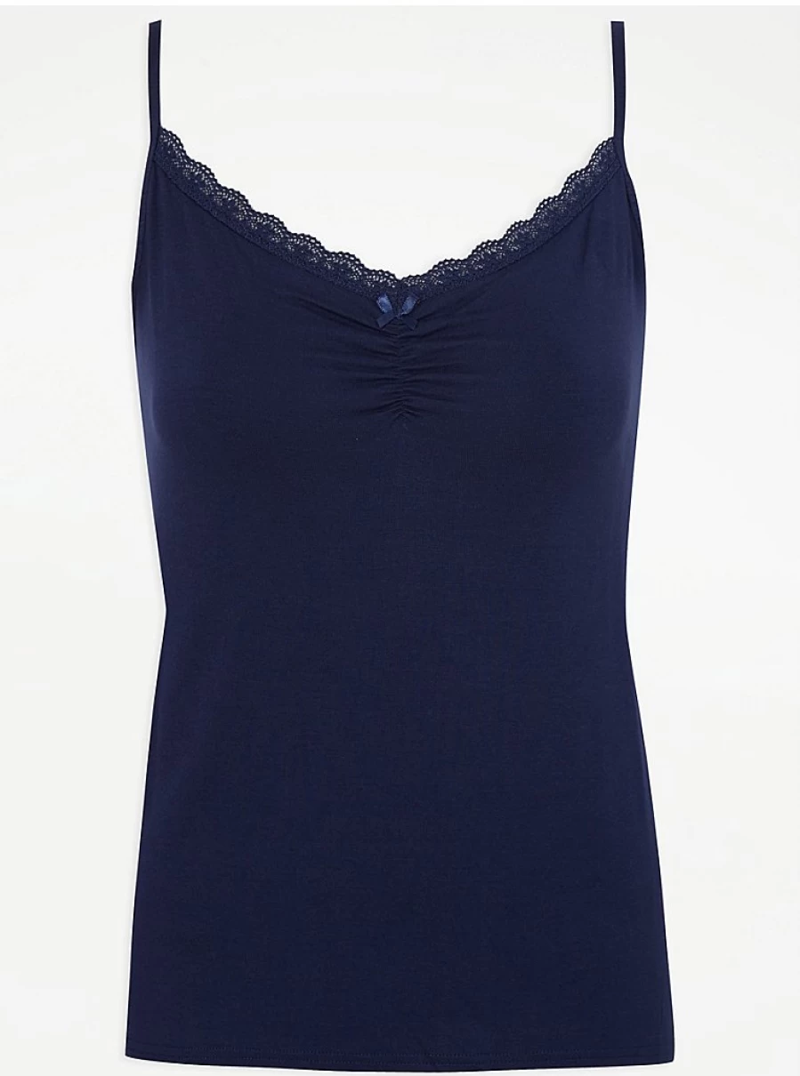 Navy Lace Trim Cami Pyjama Top - Women's Sleepwear by George at Asda