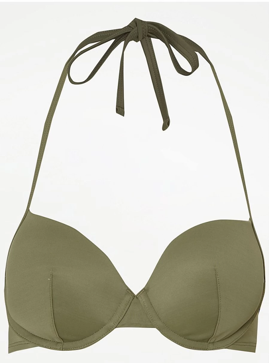 Women's Khaki Halter Neck Bikini Top | George at Asda | Comfortable & Stylish Swimwear