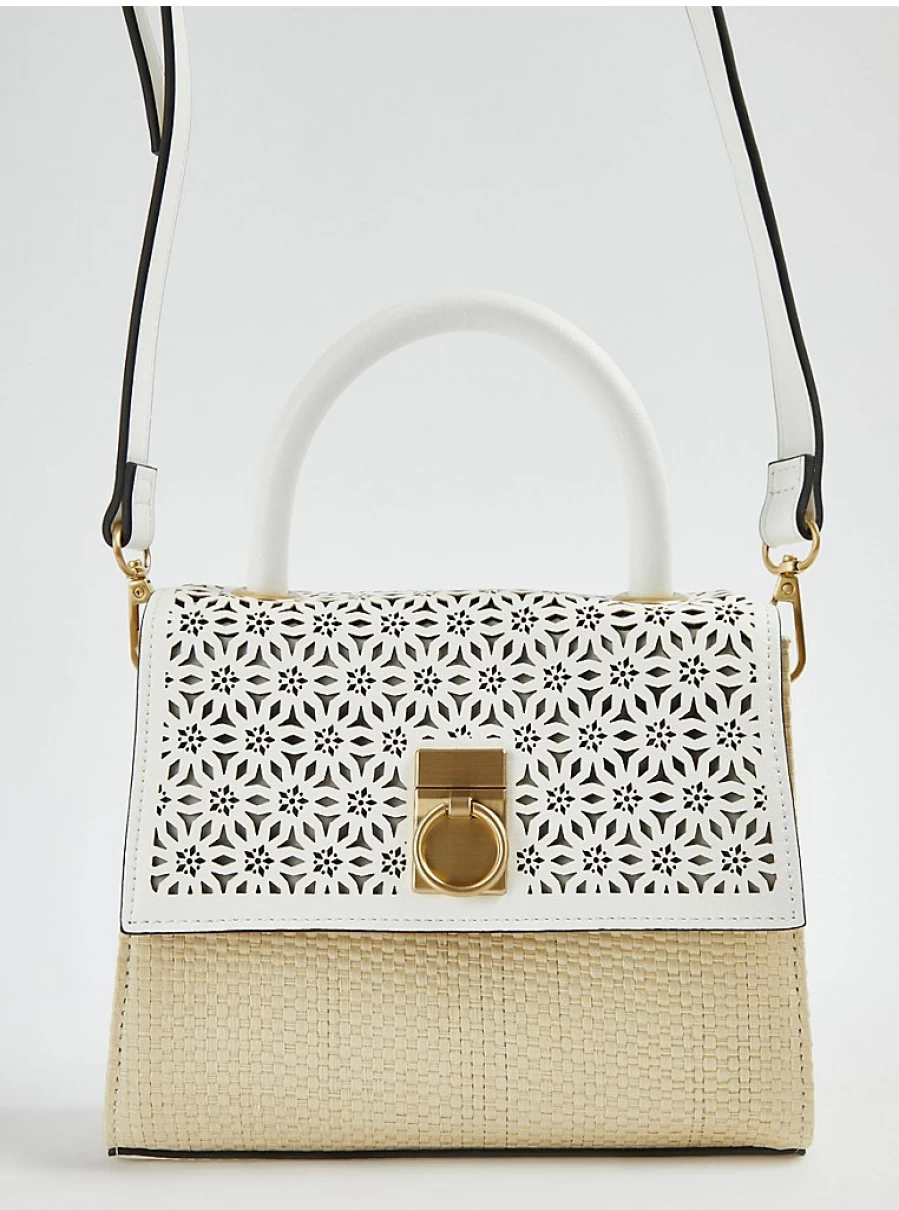 "George at Asda Women's White Laser Cut Straw Crossbody Bag – Stylish & Lightweight"