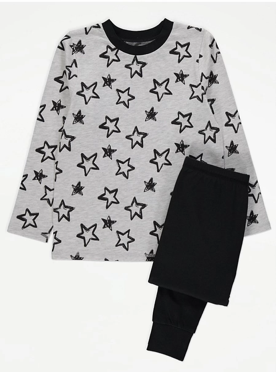 Boys Grey Star Print Long Sleeve Pyjamas | George at Asda Kids Sleepwear