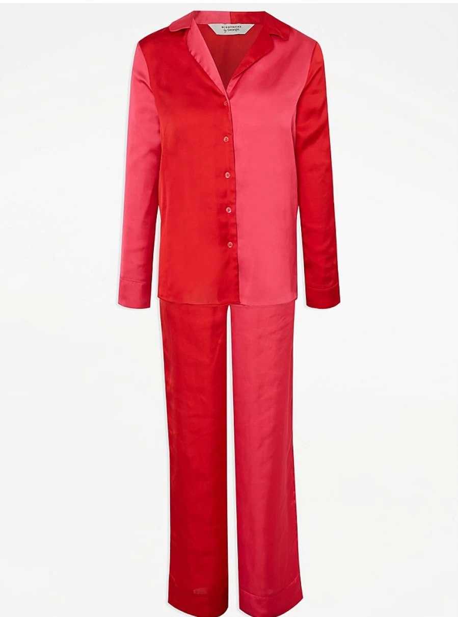 Red Satin Long Sleeve Pyjama Set - Women's Sleepwear by George at Asda