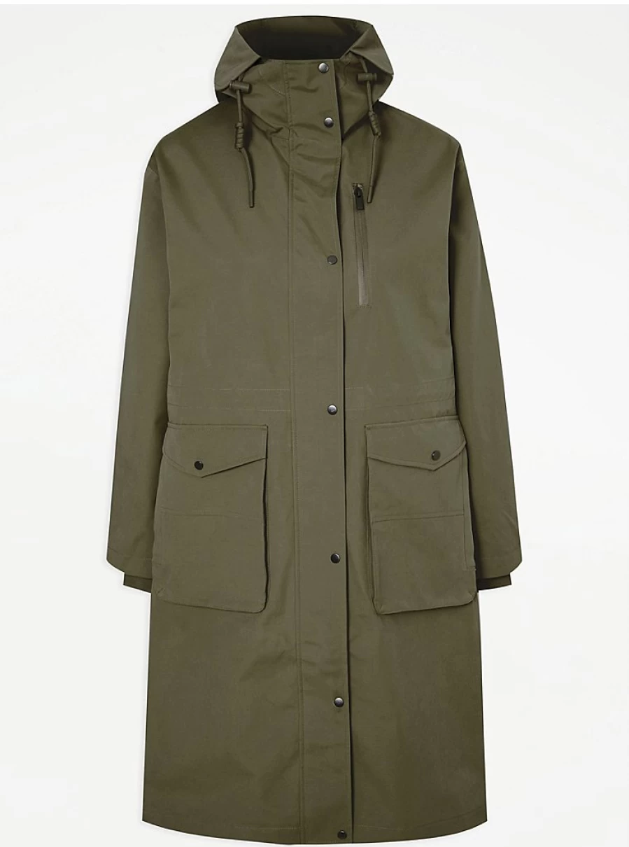 Women's Khaki Waterproof Longline Parka Coat by George at Asda – Durable & Stylish Outerwear
