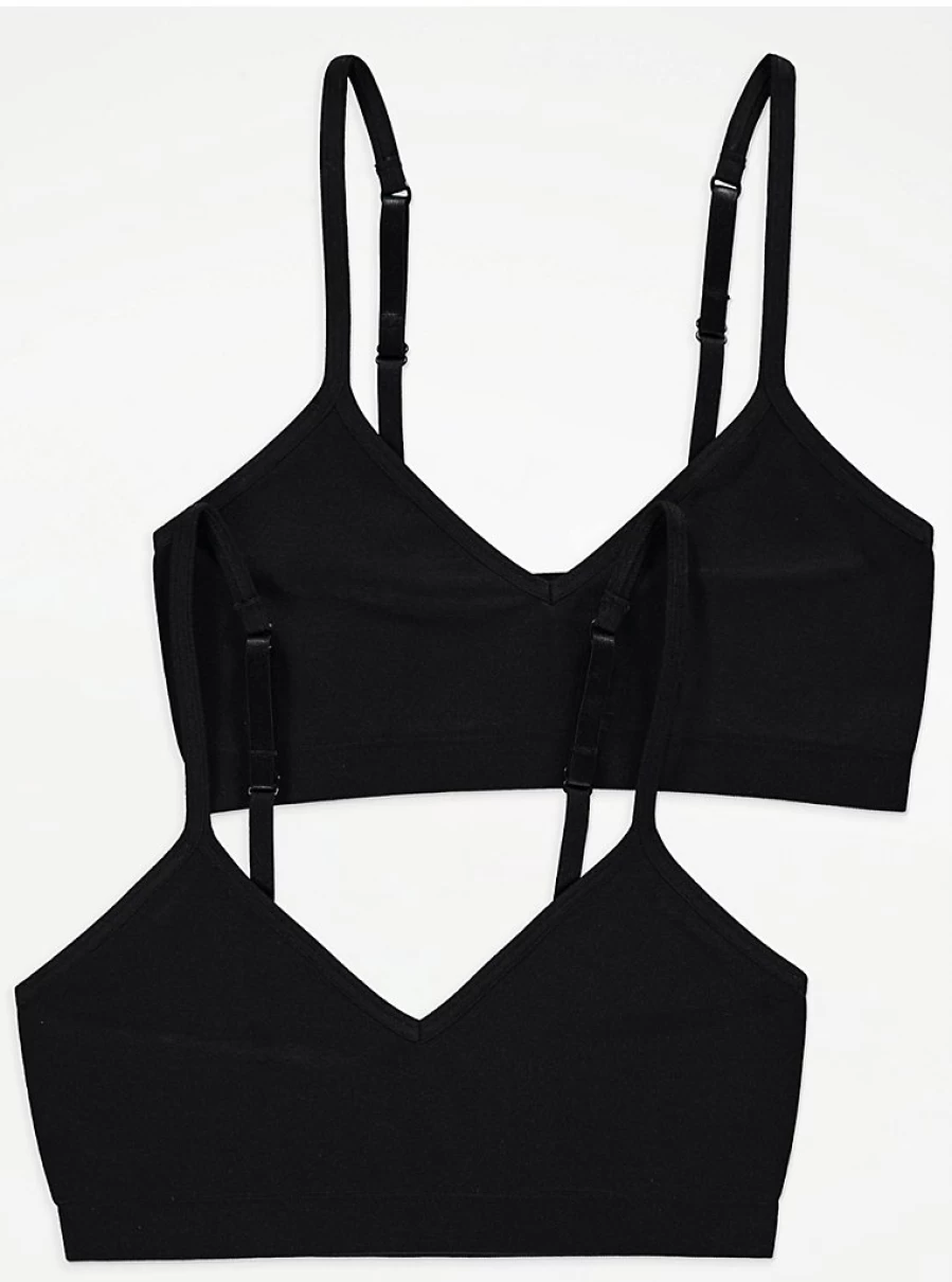 "George at Asda Kids' 2-Pack Black Seamless Strappy Crop Tops | Comfortable & Stylish"