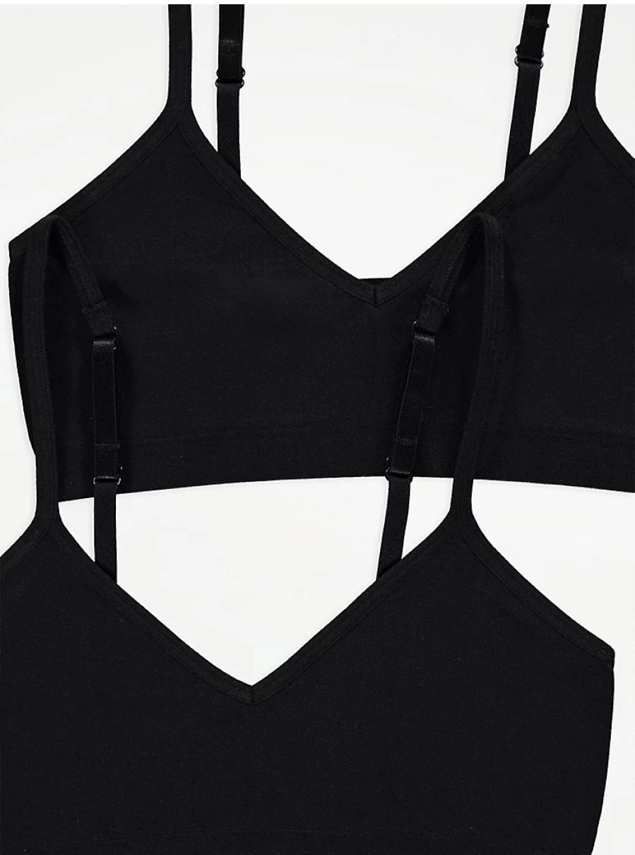 "George at Asda Kids' 2-Pack Black Seamless Strappy Crop Tops | Comfortable & Stylish"