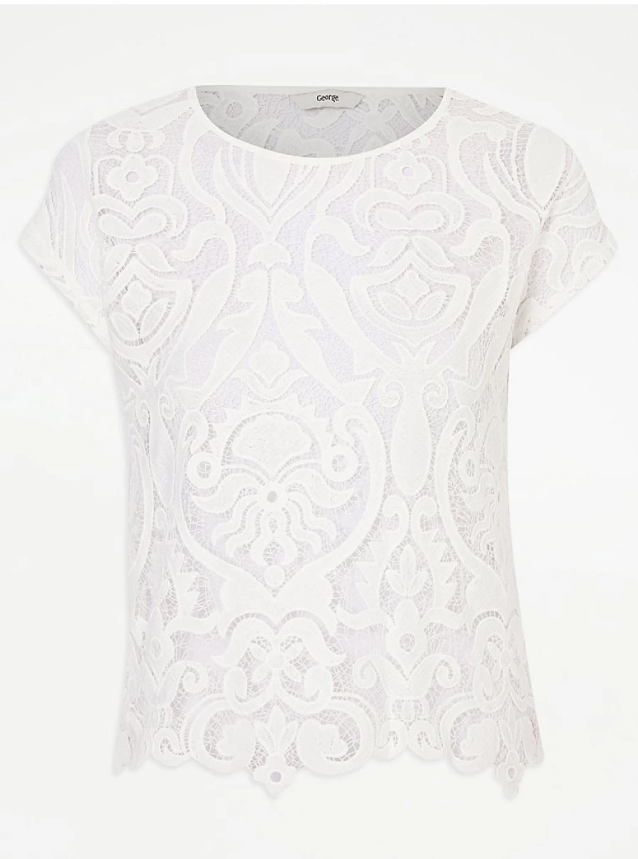 "George at Asda Women's White Lace Short Sleeve Top | Stylish Summer Blouse Review"