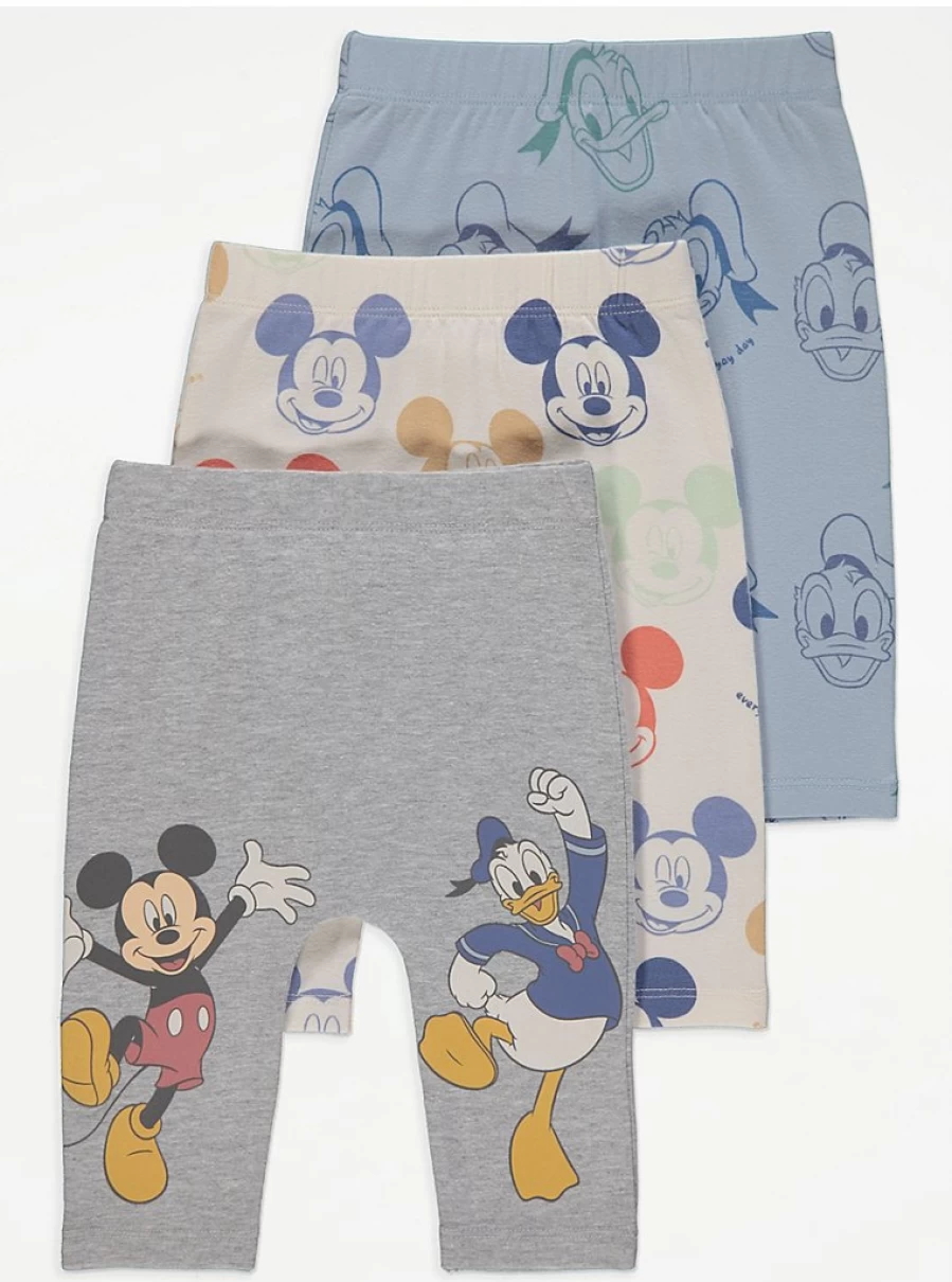 George at Asda Baby Mickey Mouse Leggings 3-Pack | Disney Character Print Toddler Pants