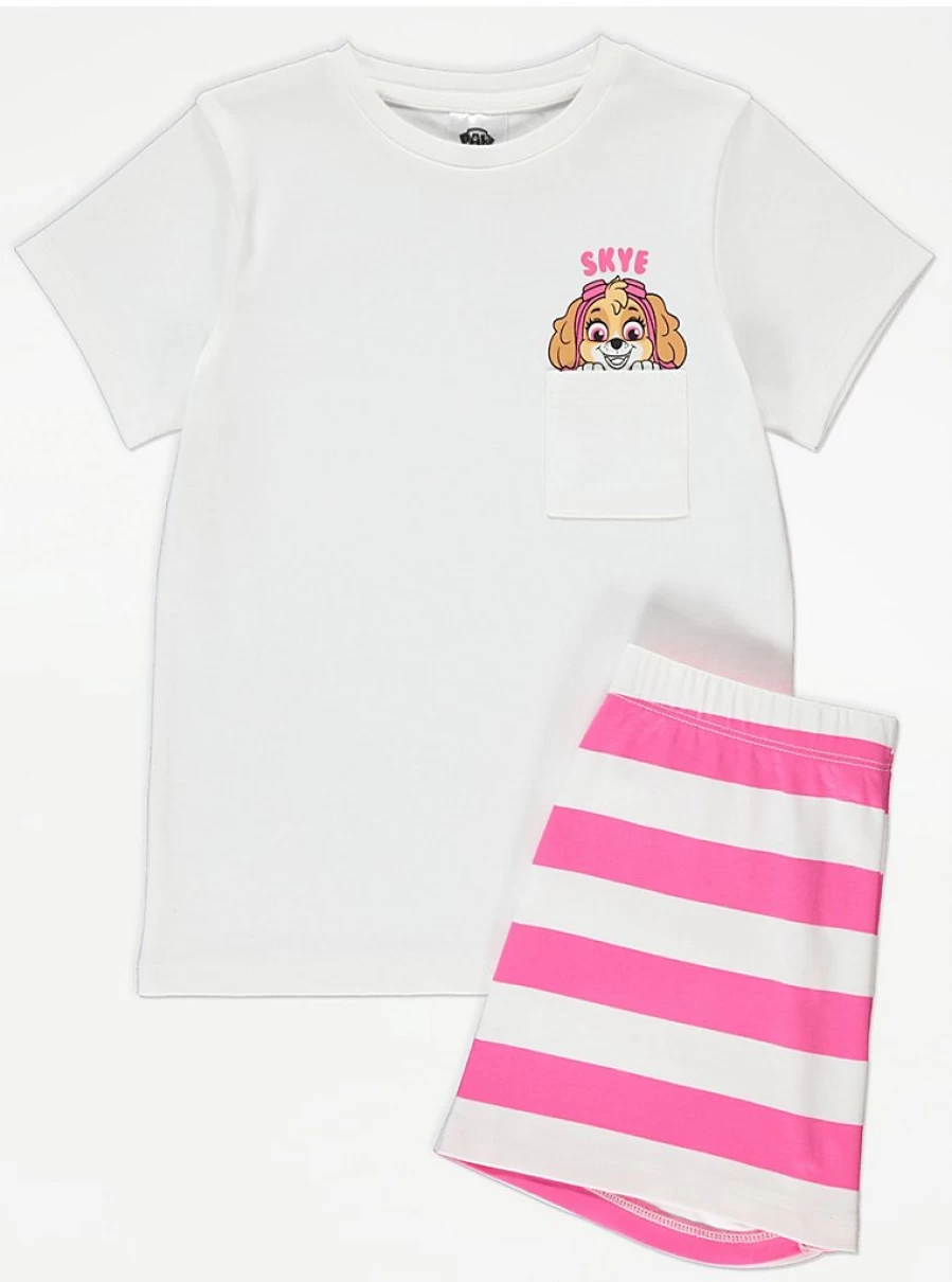 Paw Patrol Skye Girls' Pink Striped Short Sleeve Pyjama Set | George at Asda Kids PJs