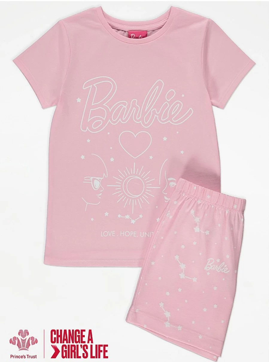 "George at Asda Kids' Barbie Pink Celestial Short Pyjamas – Prince's Trust Collection"