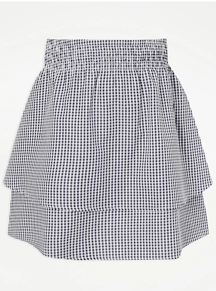 Girls Navy Blue Gingham Layered School Skirt by George at Asda | Stylish Uniform Skirt for School Girls