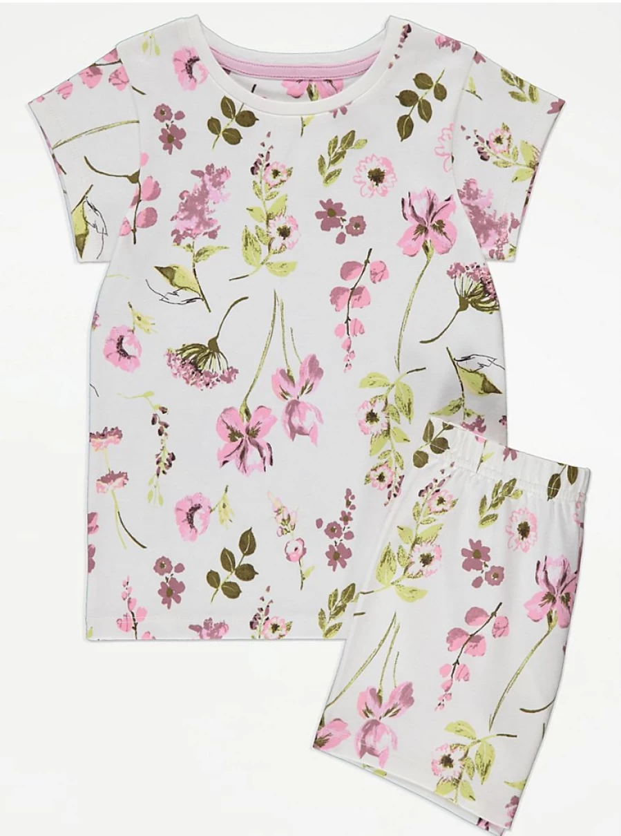 "George at Asda Kids' White Vintage Floral Short Pyjama Set - Gift Idea & Reviews"