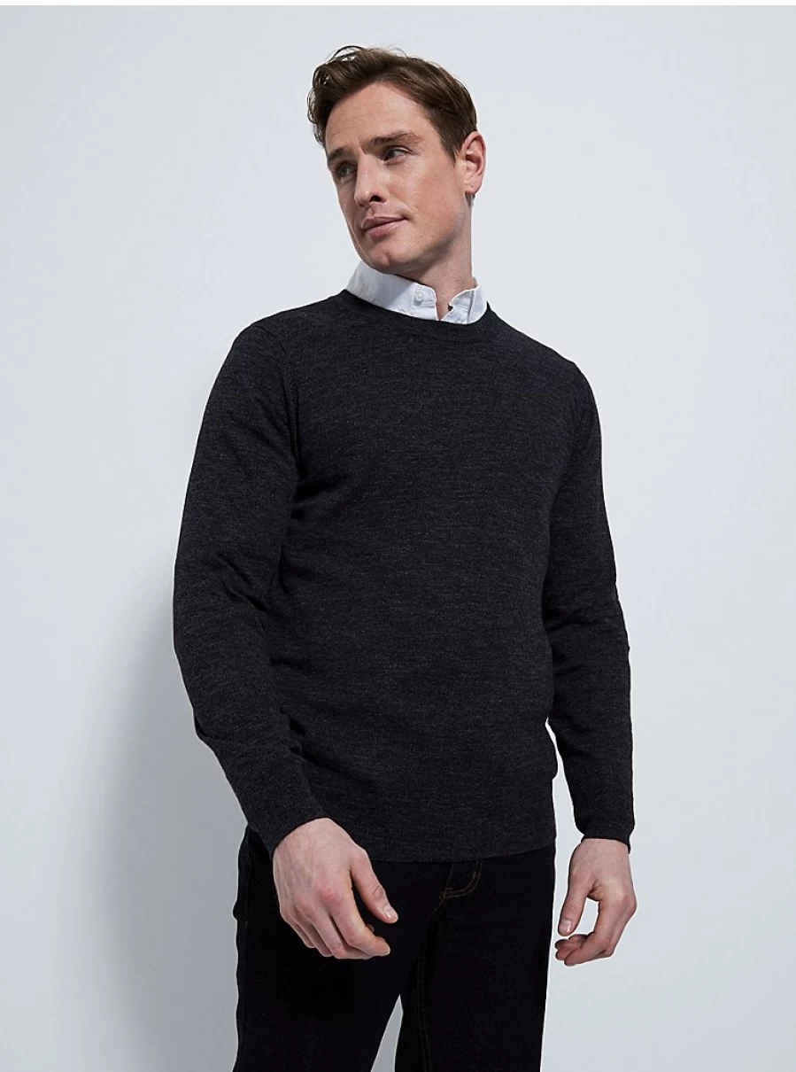 Boys' Charcoal Fine Knit Crew Neck Jumper | George at Asda