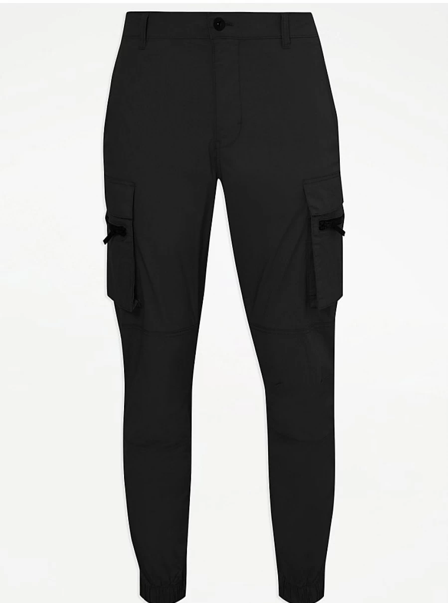 Men's Black Cargo Trousers with Zip Pockets | George at Asda