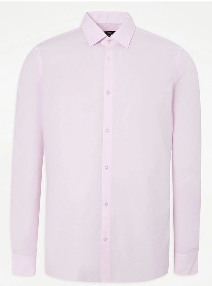 "George at Asda Men's Light Pink Slim Fit Long Sleeve Formal Shirt – Premium Office Wear"