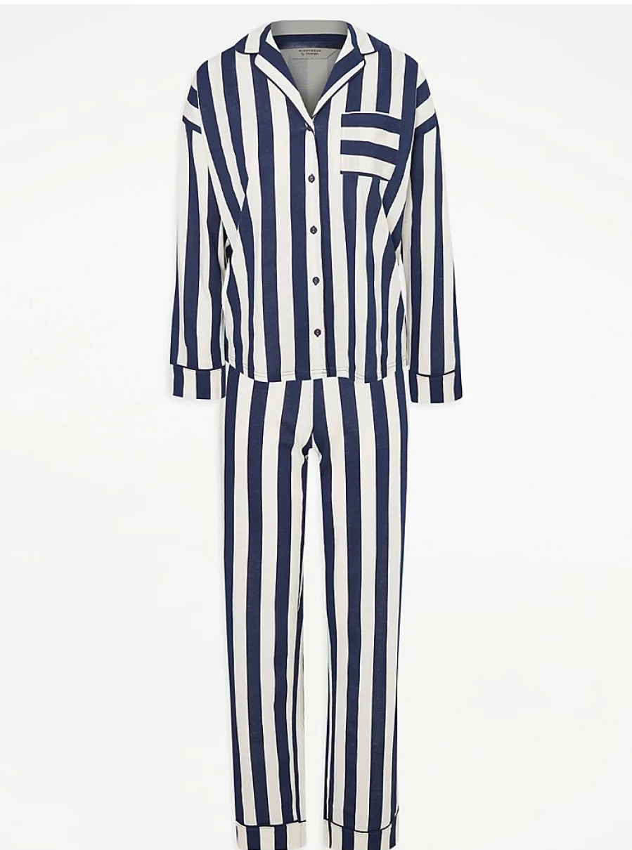 "George at Asda Navy Striped Long Sleeve Pyjama Set – Comfortable Sleepwear & Loungewear"