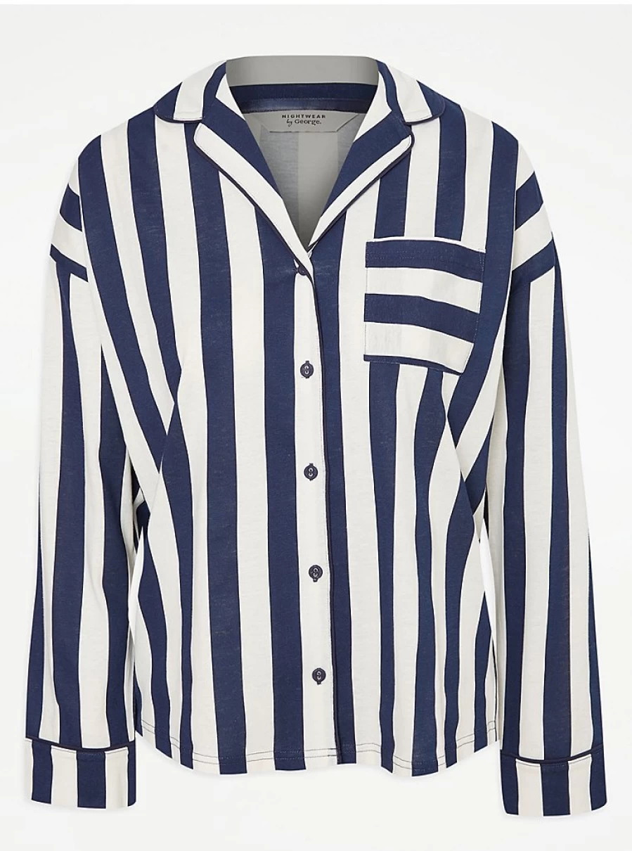 "George at Asda Navy Striped Long Sleeve Pyjama Set – Comfortable Sleepwear & Loungewear"