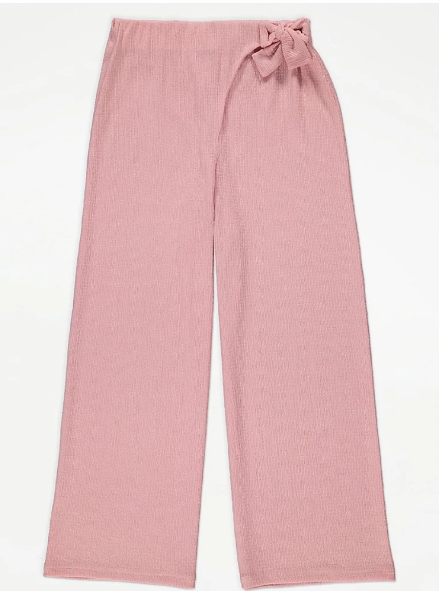 "George at Asda Kids' Pink Wide Leg Trousers with Side Bow Detail | Comfort & Style"