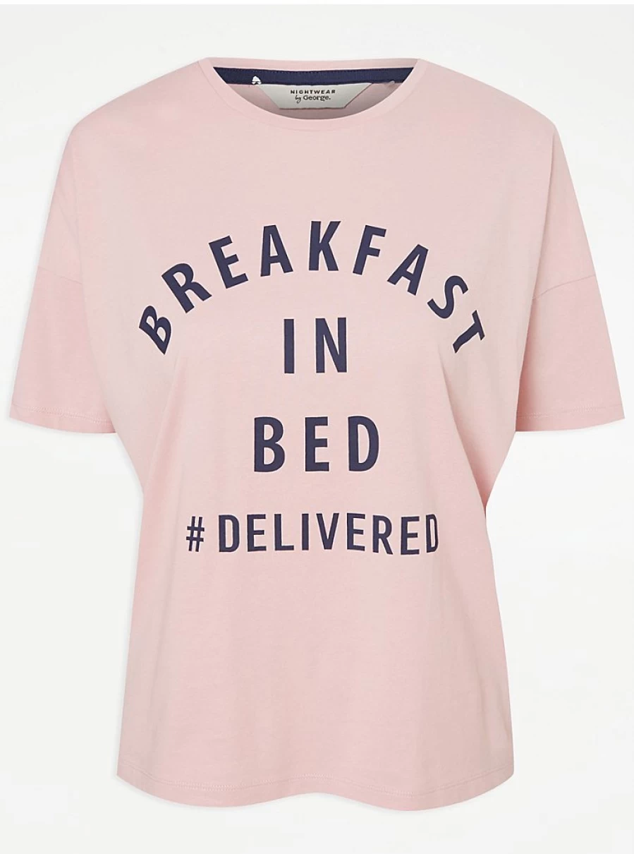 "George at Asda Pink Short Sleeve Pyjamas for Women - Comfortable Breakfast in Bed Sleepwear"
