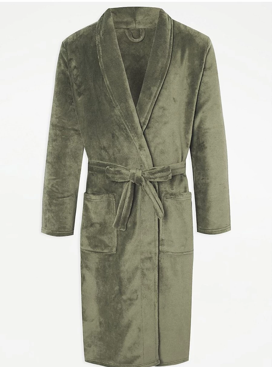Men's Olive Fleece Dressing Gown by George at Asda | Cozy Loungewear Review