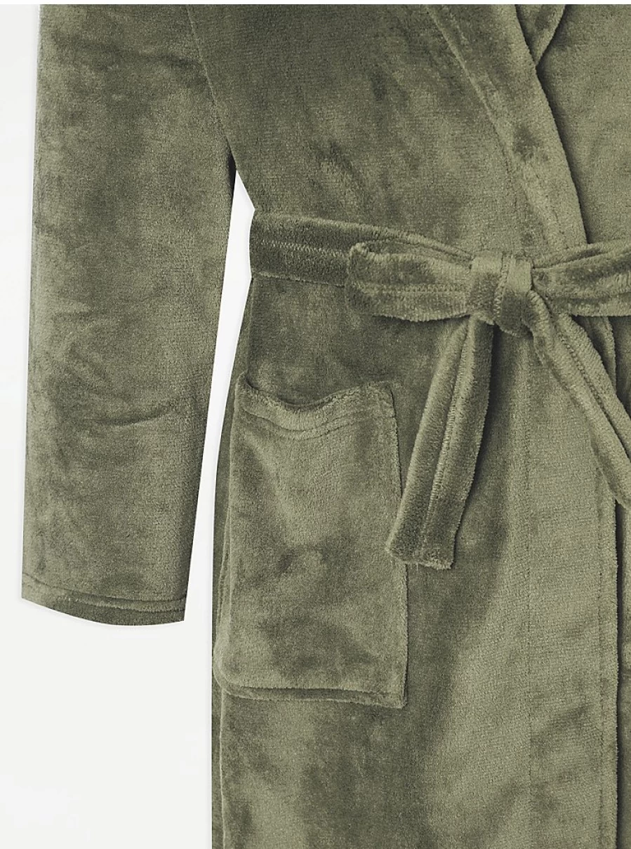 Men's Olive Fleece Dressing Gown by George at Asda | Cozy Loungewear Review