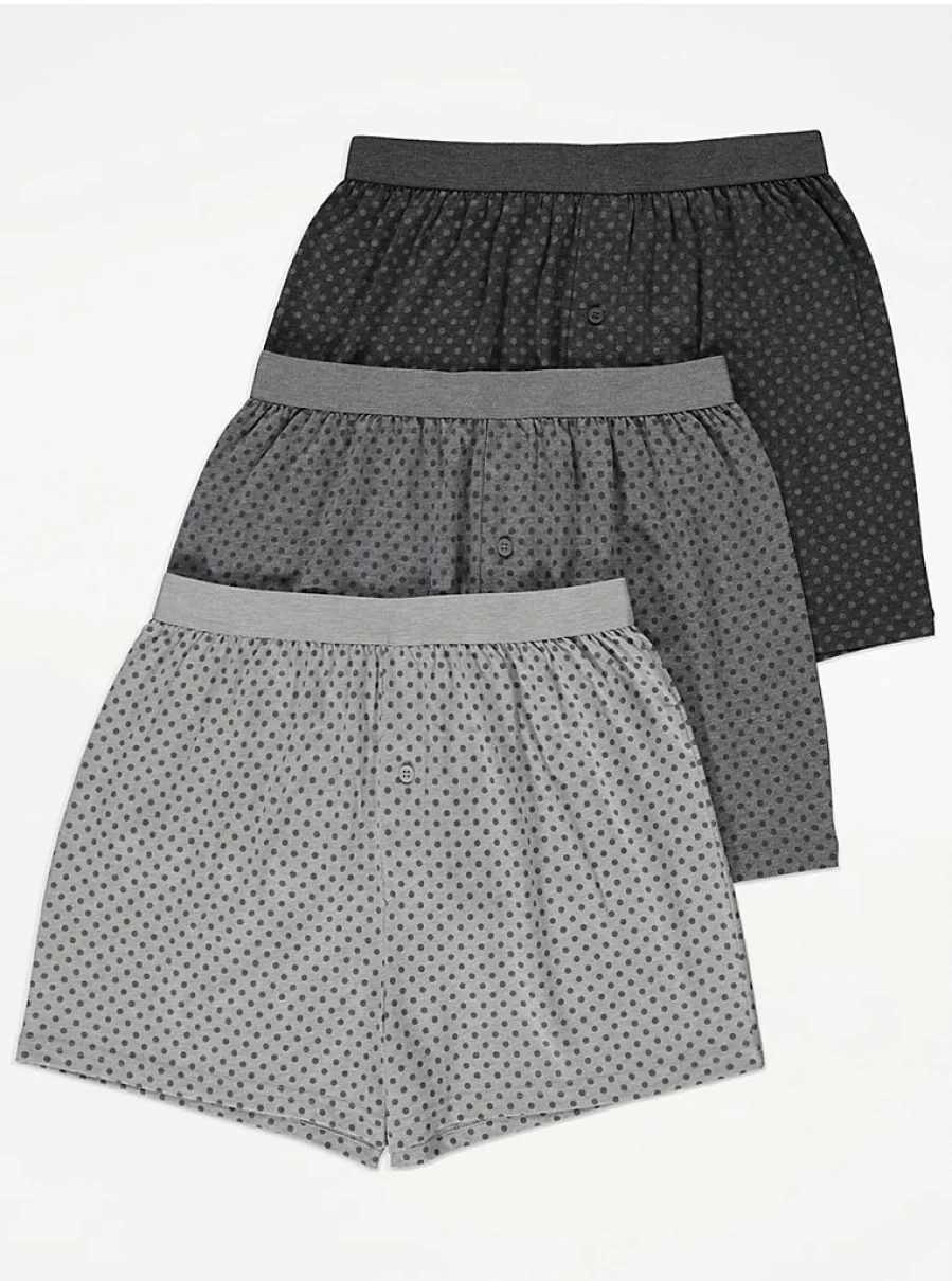 "George at Asda Men's Grey Spot Loose Fit Boxer Shorts 3-Pack - Comfortable Cotton Underwear"