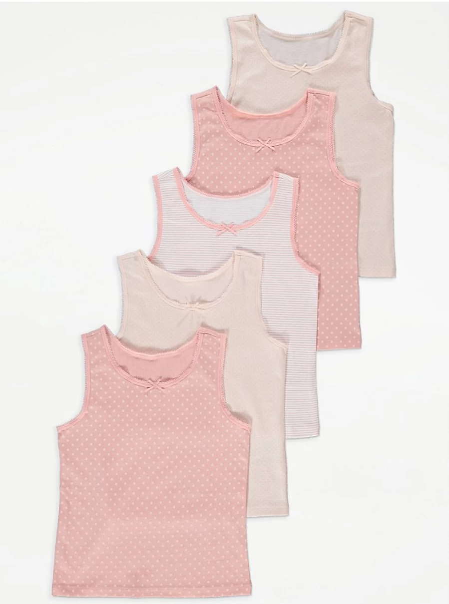 "George at Asda Kids' Pink Patterned Vests 5-Pack | Comfortable & Stylish"