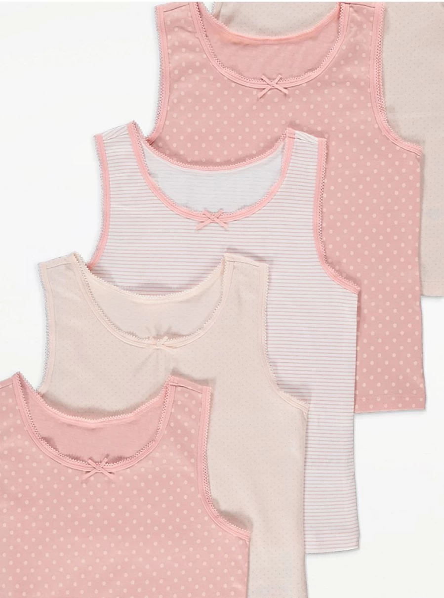 "George at Asda Kids' Pink Patterned Vests 5-Pack | Comfortable & Stylish"