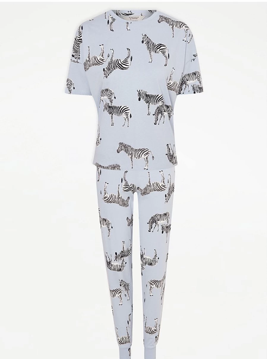 "George at Asda Light Blue Zebra Print Pyjamas | Women's Lingerie & Sleepwear"