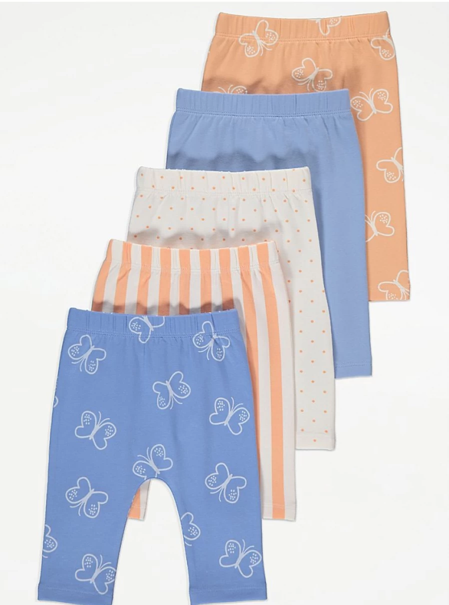 "George at Asda Baby Butterfly Dot Print Leggings 5-Pack | Soft & Comfortable"