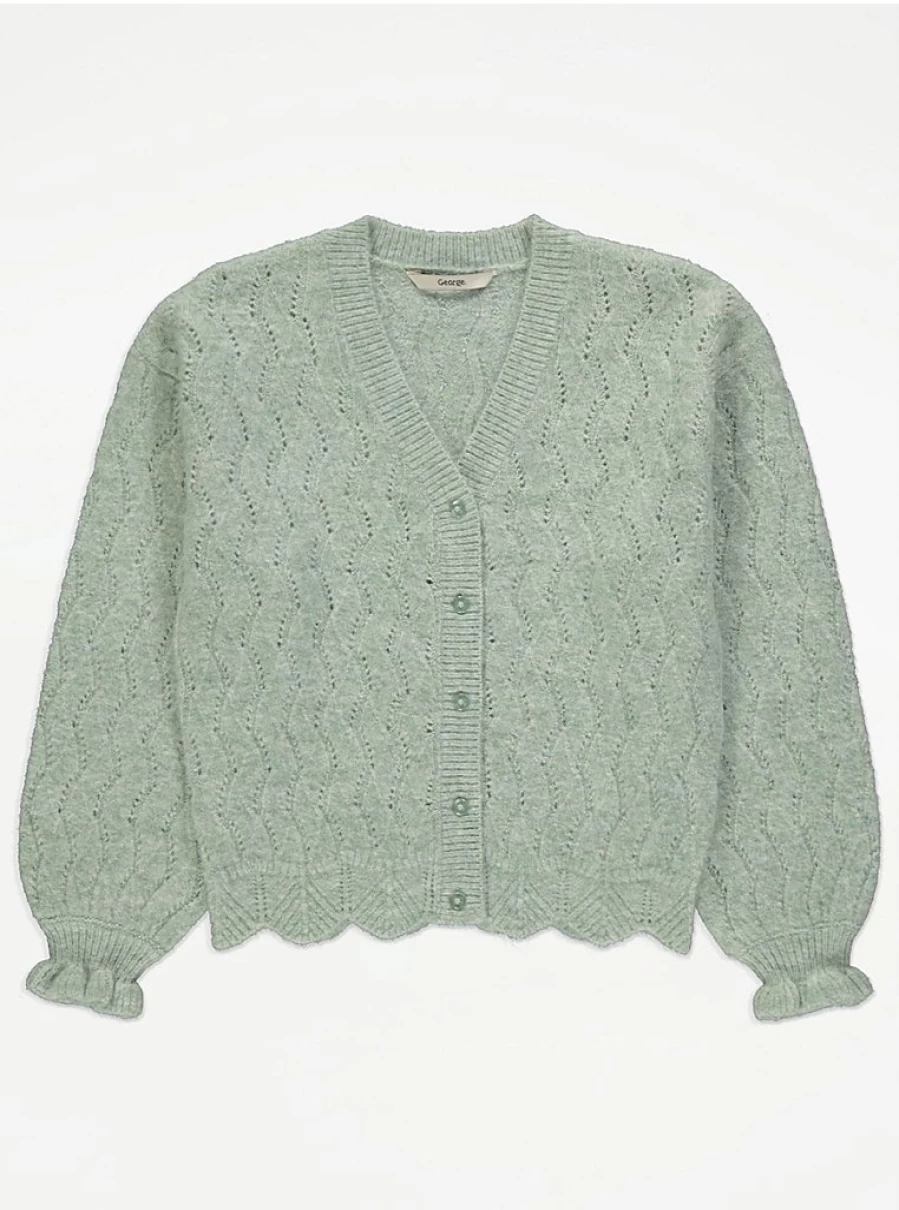 George at Asda Kids Green Pointelle Scalloped Cardigan Review | Soft Knit Sweater for Children