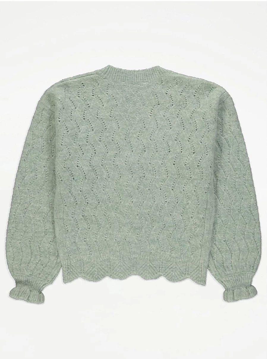George at Asda Kids Green Pointelle Scalloped Cardigan Review | Soft Knit Sweater for Children
