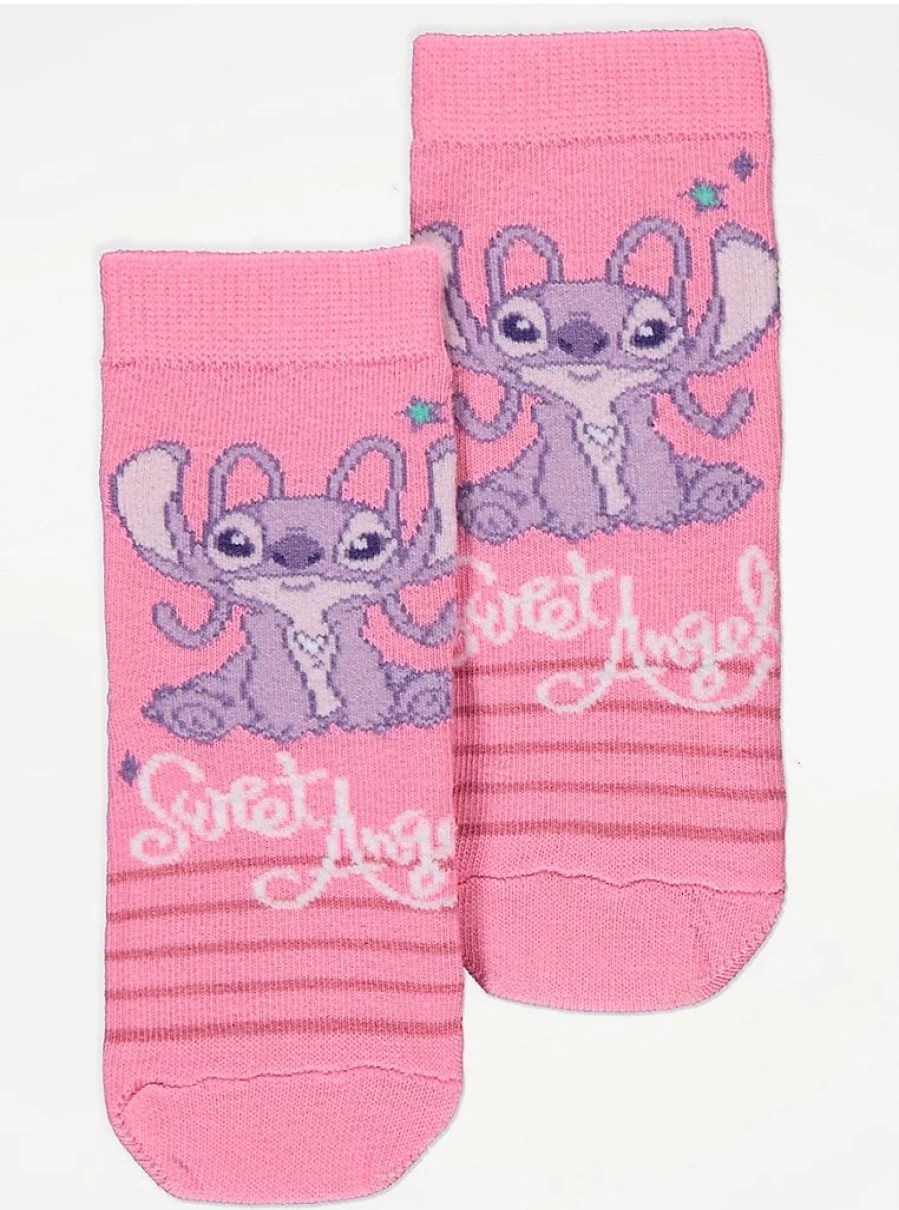 Disney Lilo & Stitch Angel Pink Kids' Ankle Socks | George at Asda | Soft & Comfortable