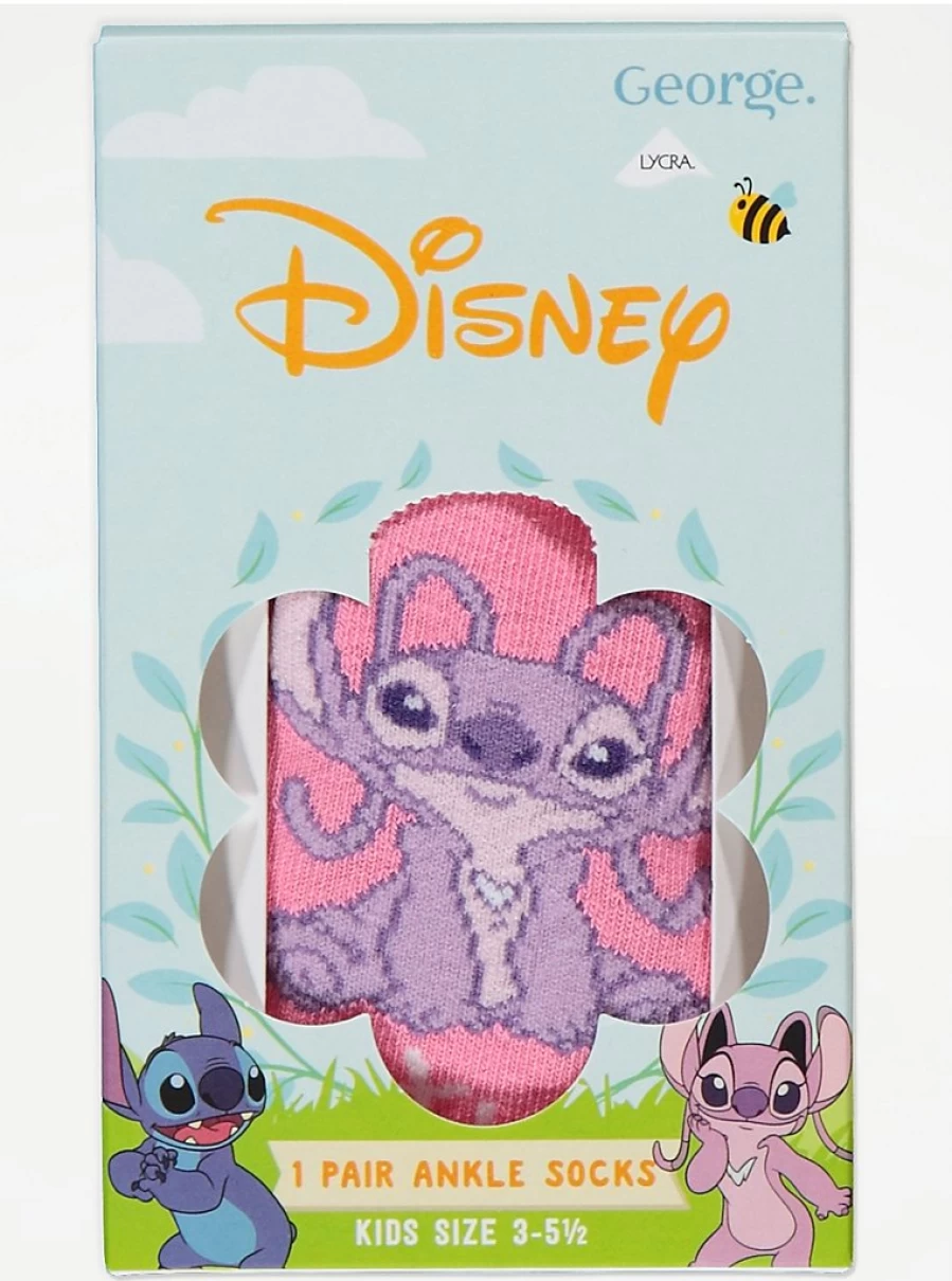 Disney Lilo & Stitch Angel Pink Kids' Ankle Socks | George at Asda | Soft & Comfortable