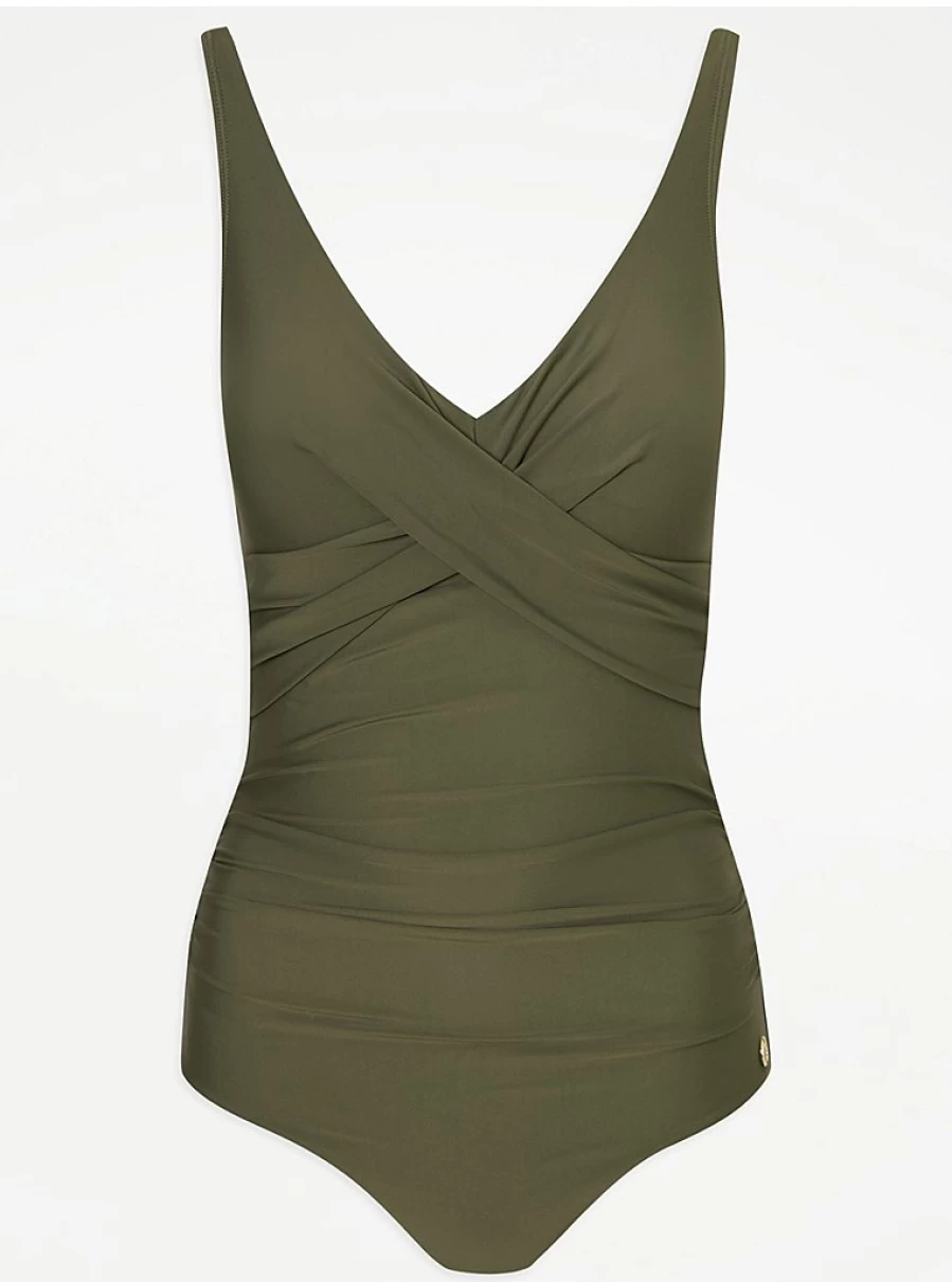 Women's Khaki Tummy Control Swimsuit | George at Asda | Slimming One-Piece Bathing Suit