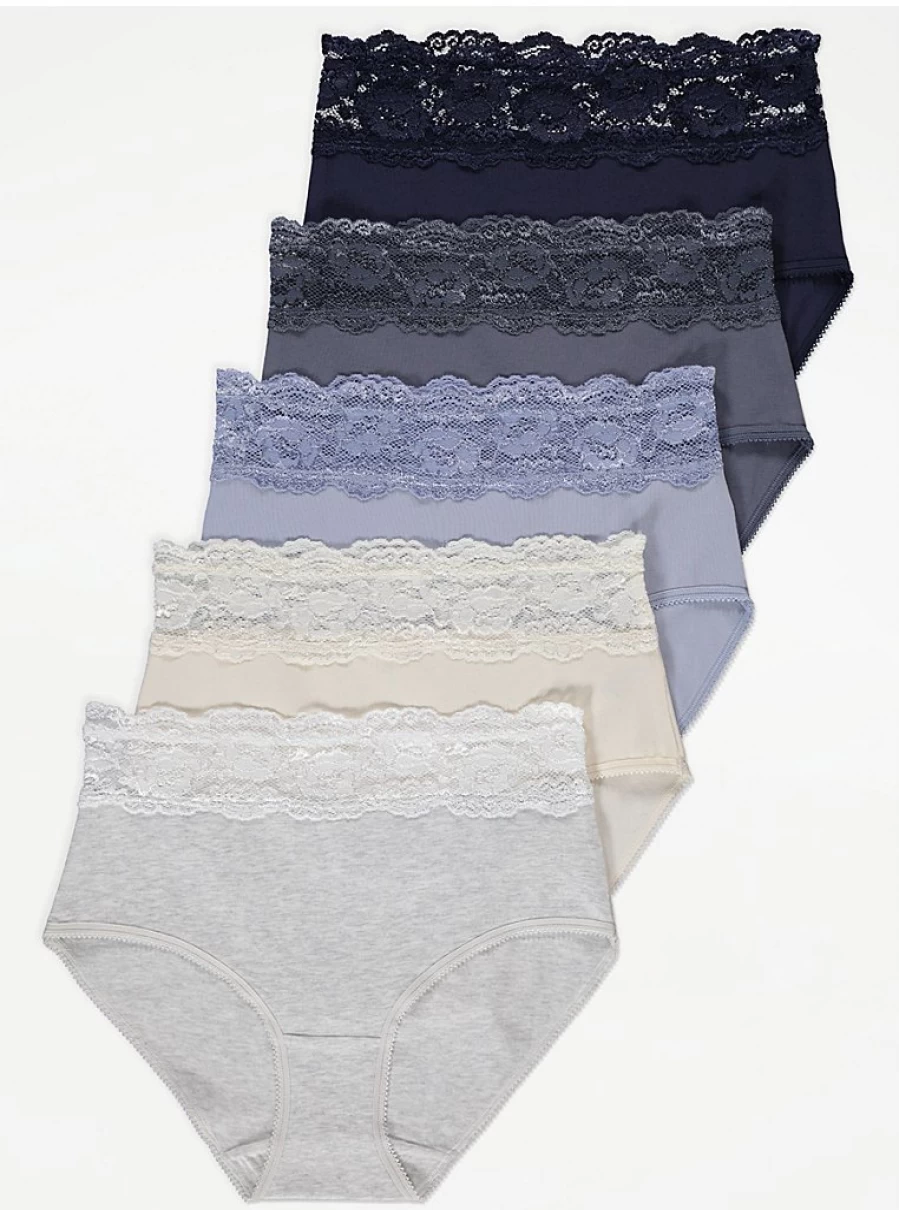 "George at Asda Blue Lace Top Full Briefs 5-Pack | Women's Lingerie Set | Comfortable & Stylish Underwear"
