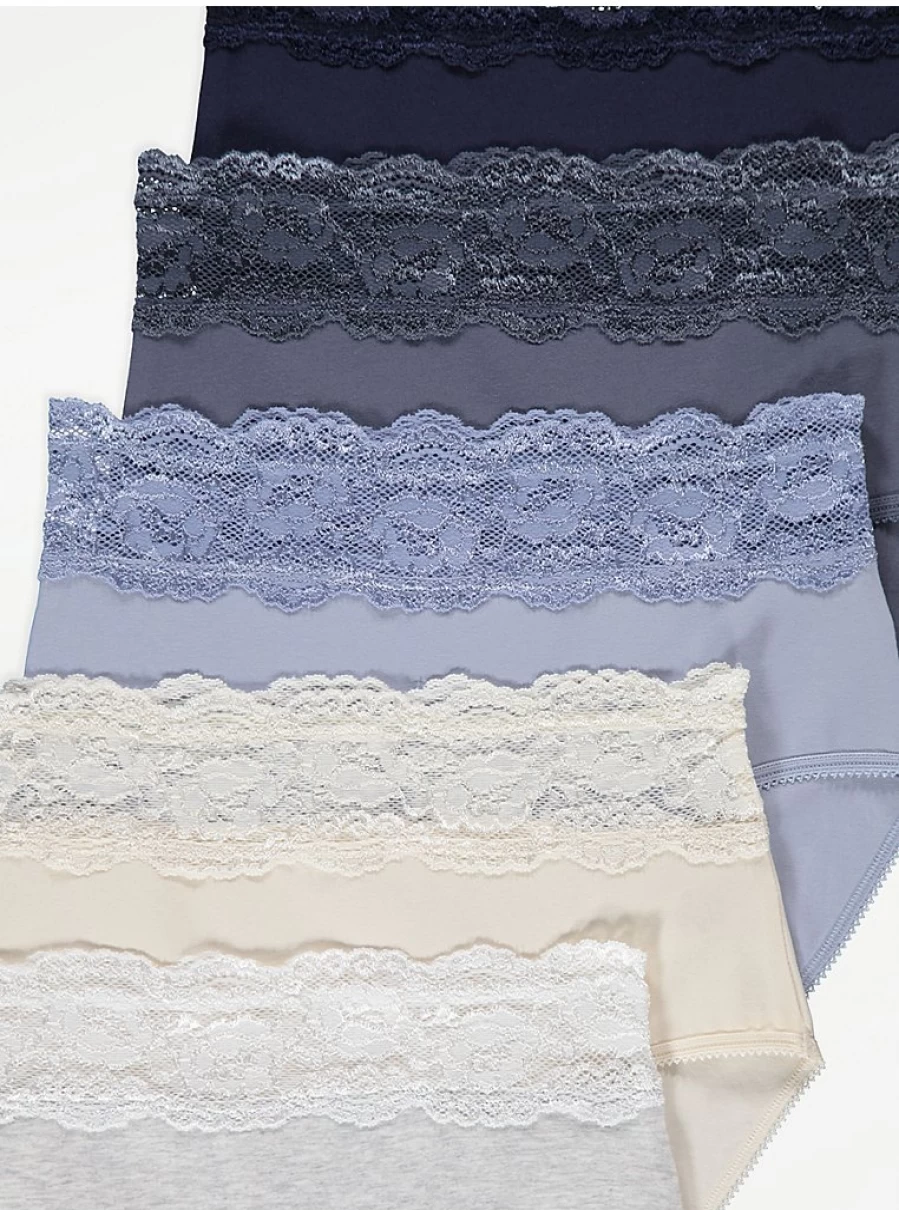 "George at Asda Blue Lace Top Full Briefs 5-Pack | Women's Lingerie Set | Comfortable & Stylish Underwear"