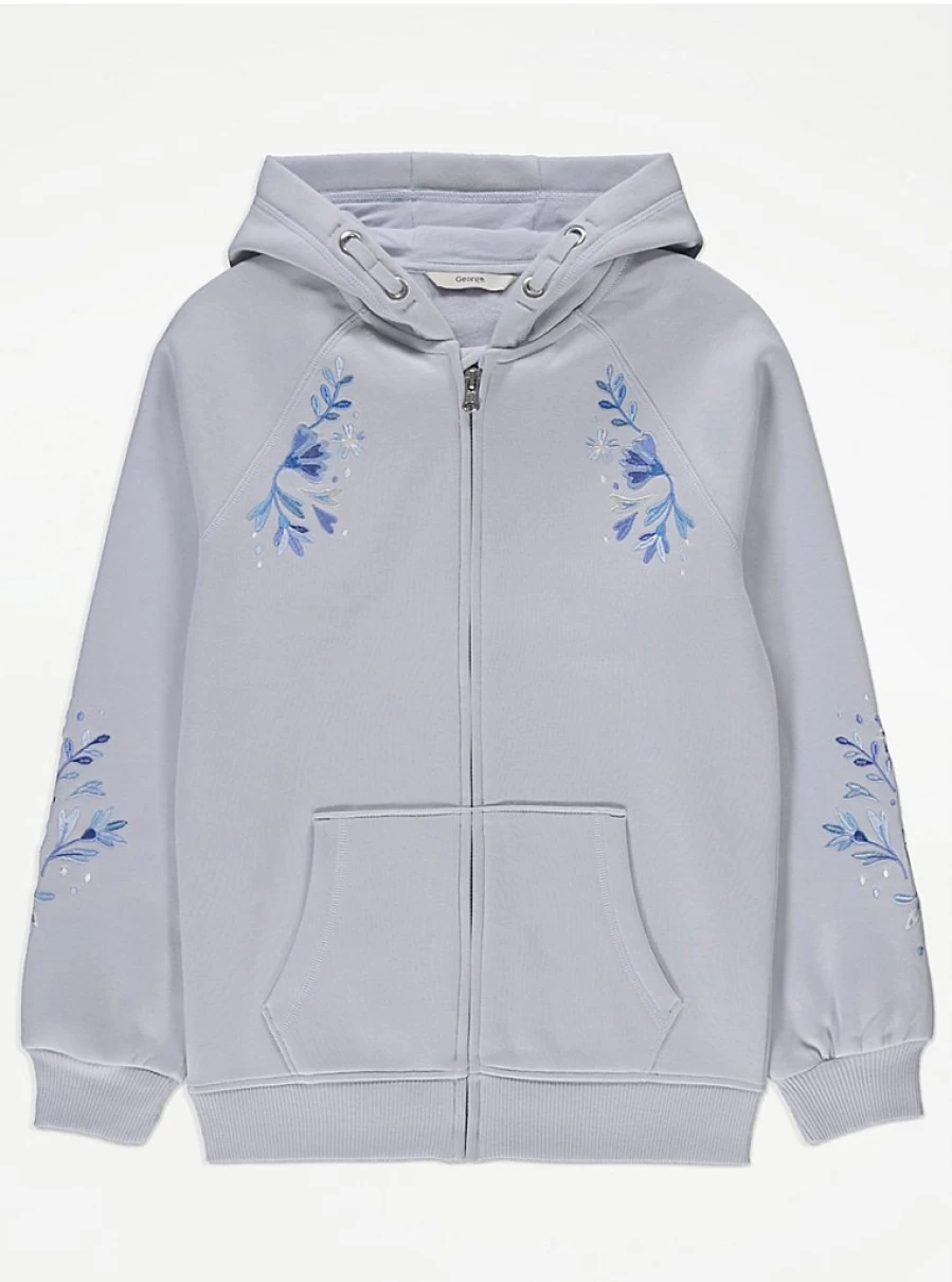 "George at Asda Kids Light Blue Floral Embroidered Zip-Up Hoodie | Review & Features"