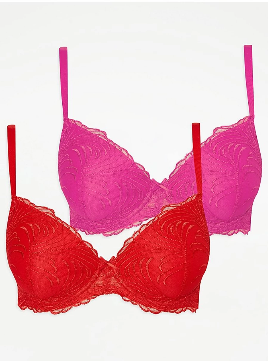 "George at Asda Women's Bright Embroidered T-Shirt Bras 2-Pack | Comfortable Lingerie Set"