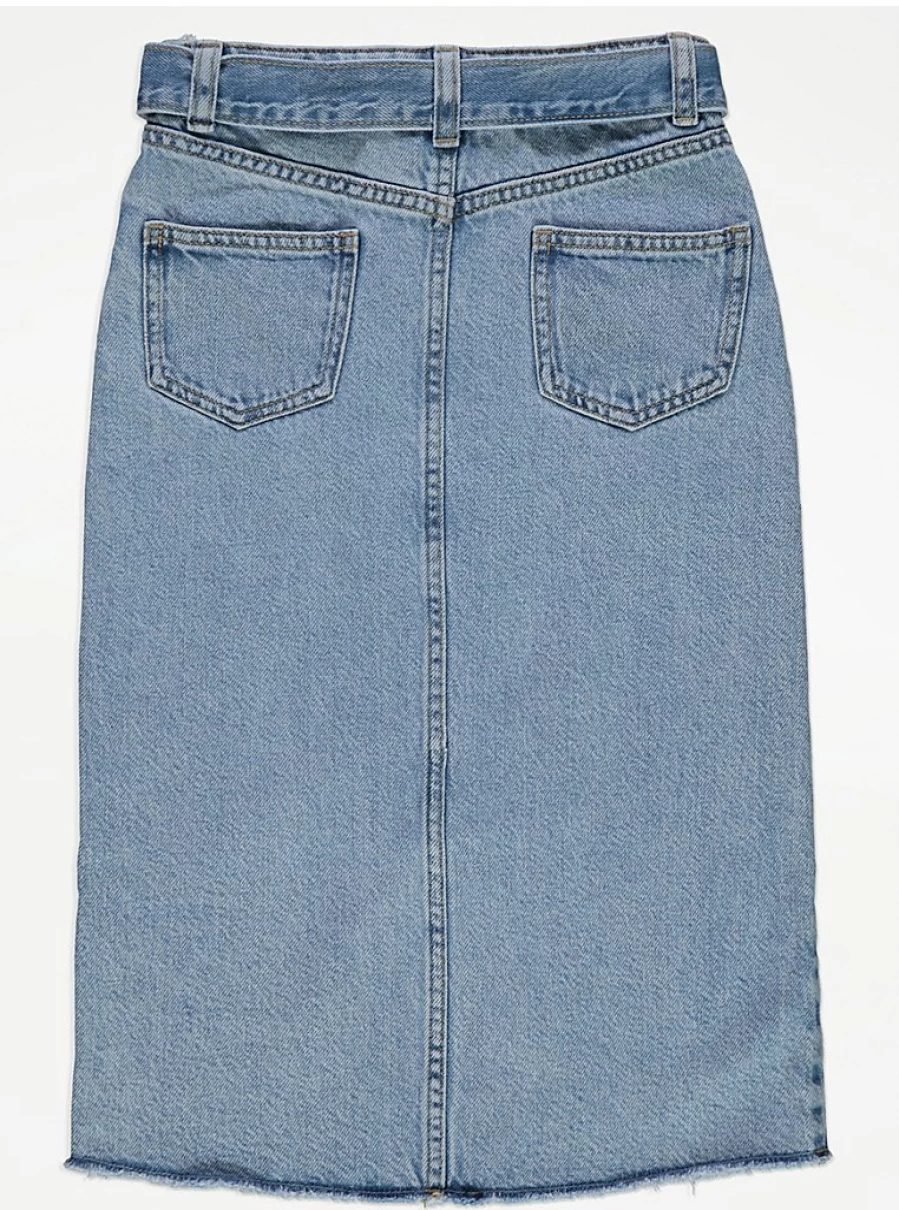 "George at Asda Kids' Light Wash Denim Midi Skirt with Belt - Stylish & Comfortable"
